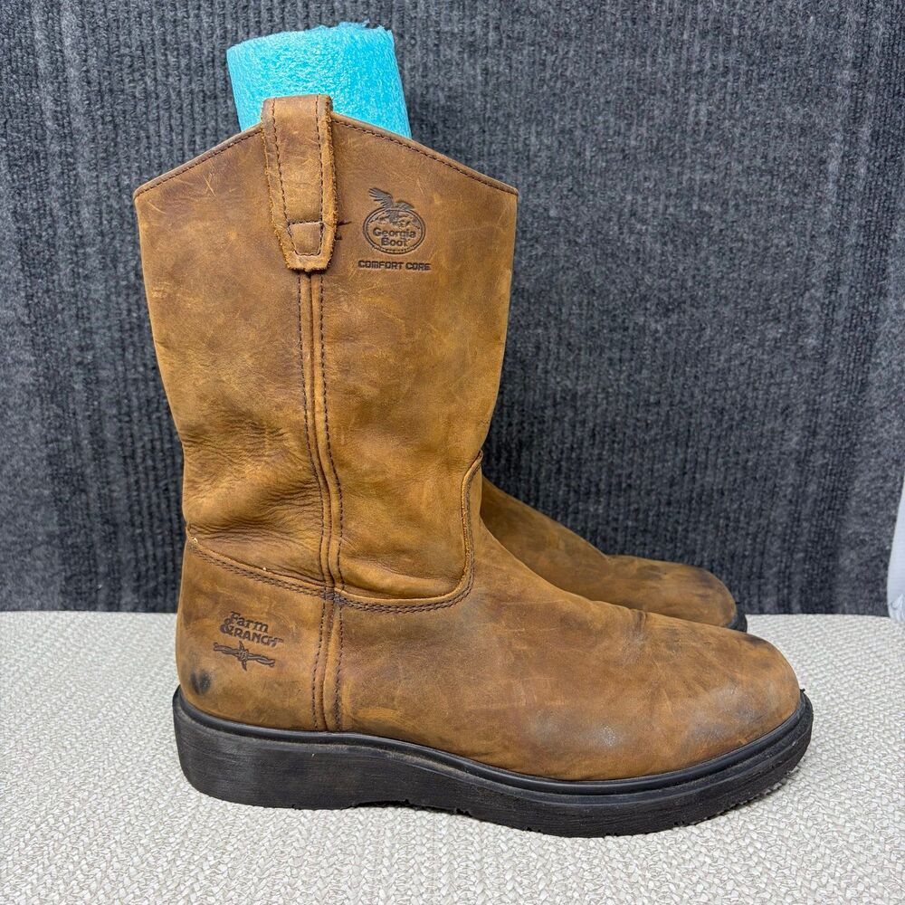 Georgia Boot Farm Wellington 11” Oil Resistant Soft Toe Work Boots Brown 12 Wide